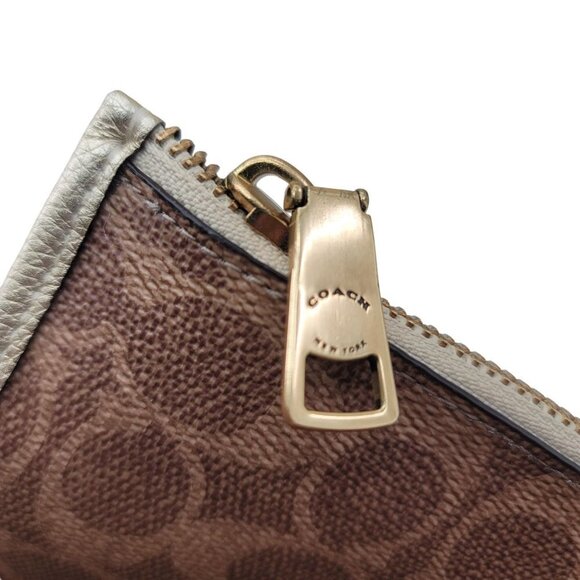 Coach Gold Metallic Leather Tote Bag Purse Wallet Logo Pouch - Picture 10 of 14